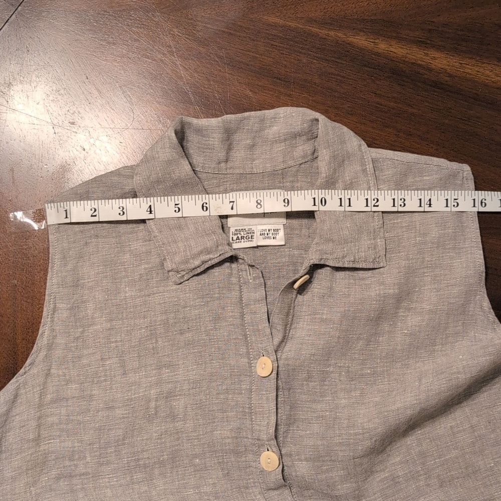 Gray 100 % LinenSleeveless Button-Down Shirt - Picture 10 of 11